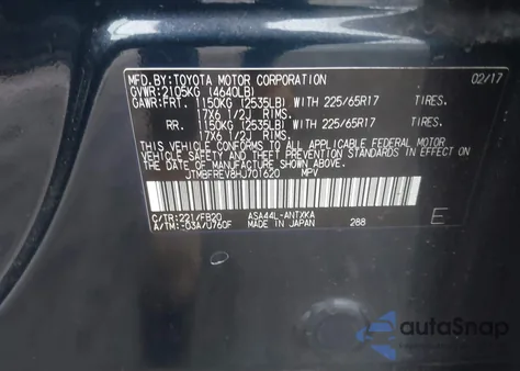 2017 Toyota Rav4 Le z USA, uszkodzony, nr VIN JTMBFREV8HJ701620